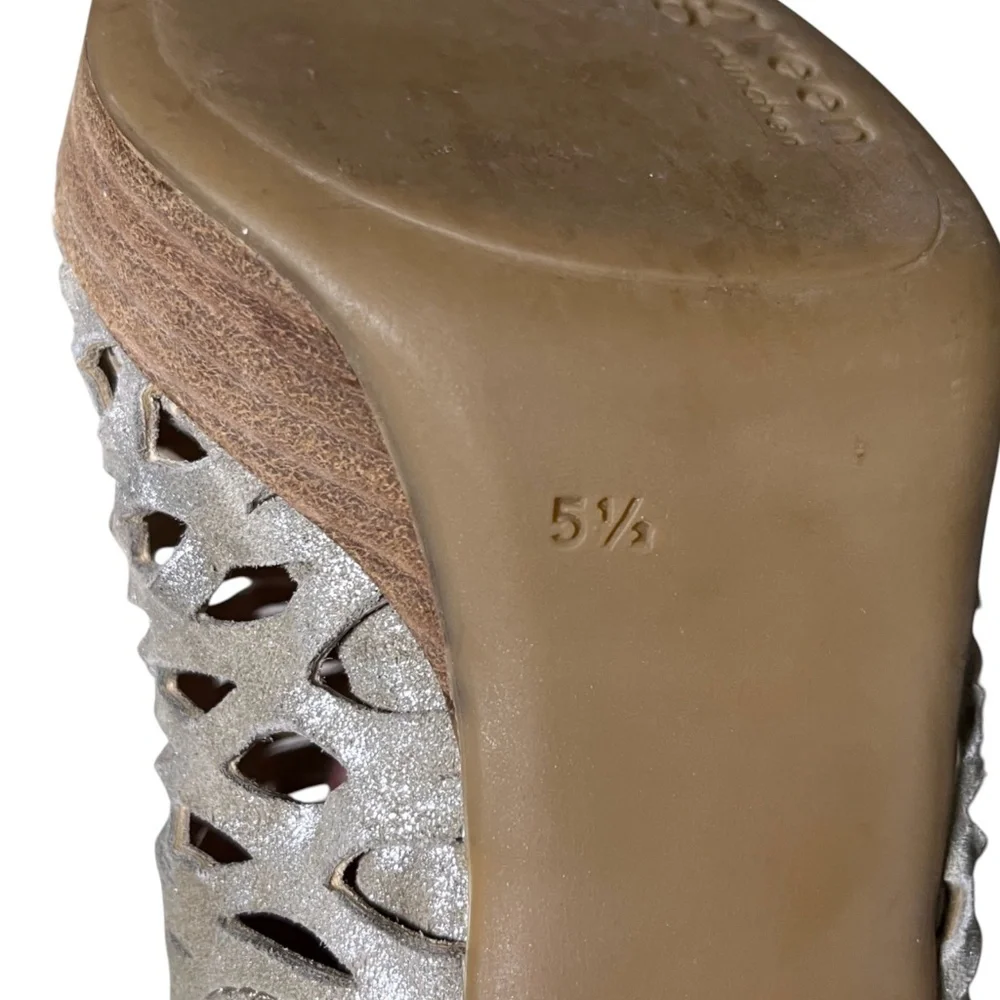 PAUL GREEN Tacey Metallic Perforated Leather Peep Toe Ankle Booties | 8 (UK 5.5)